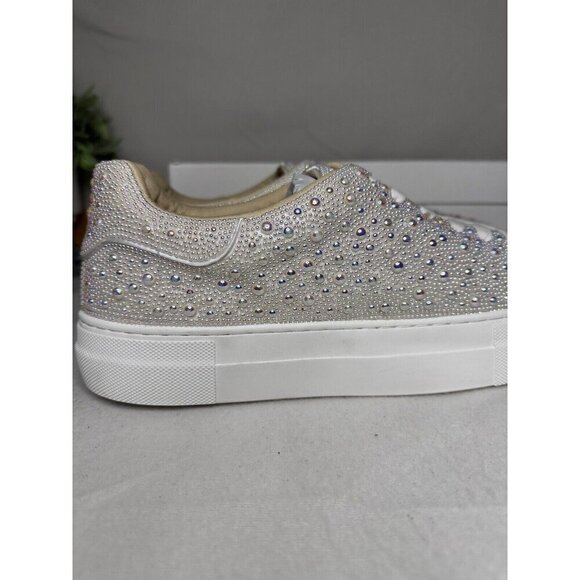Betsy Johnson SIDNY all-over Pearl Platform Sneakers Ivory Size 11 Bridal - Picture 9 of 12